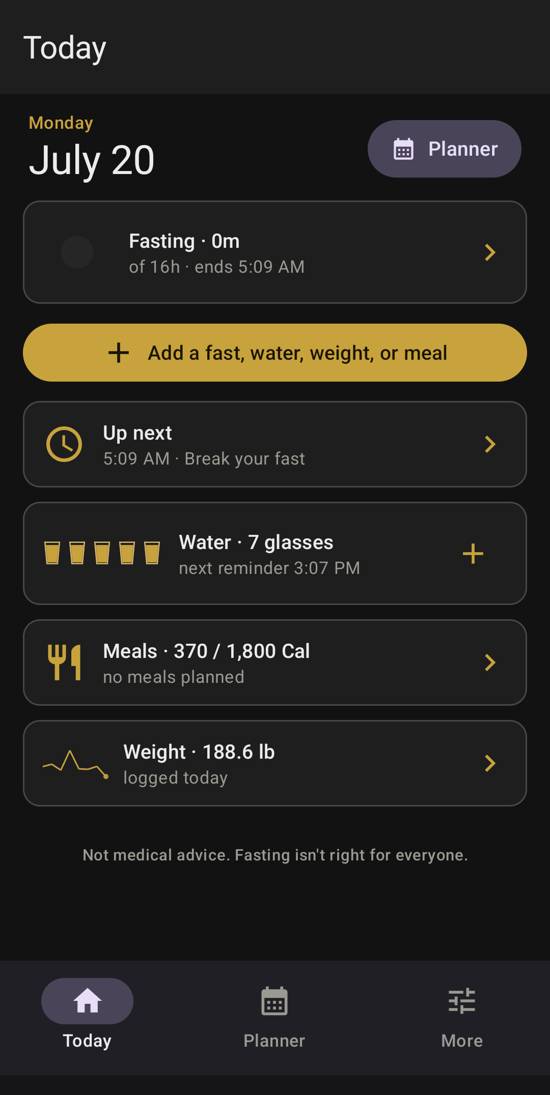 Loxley Meal & Fasting Planner: Today