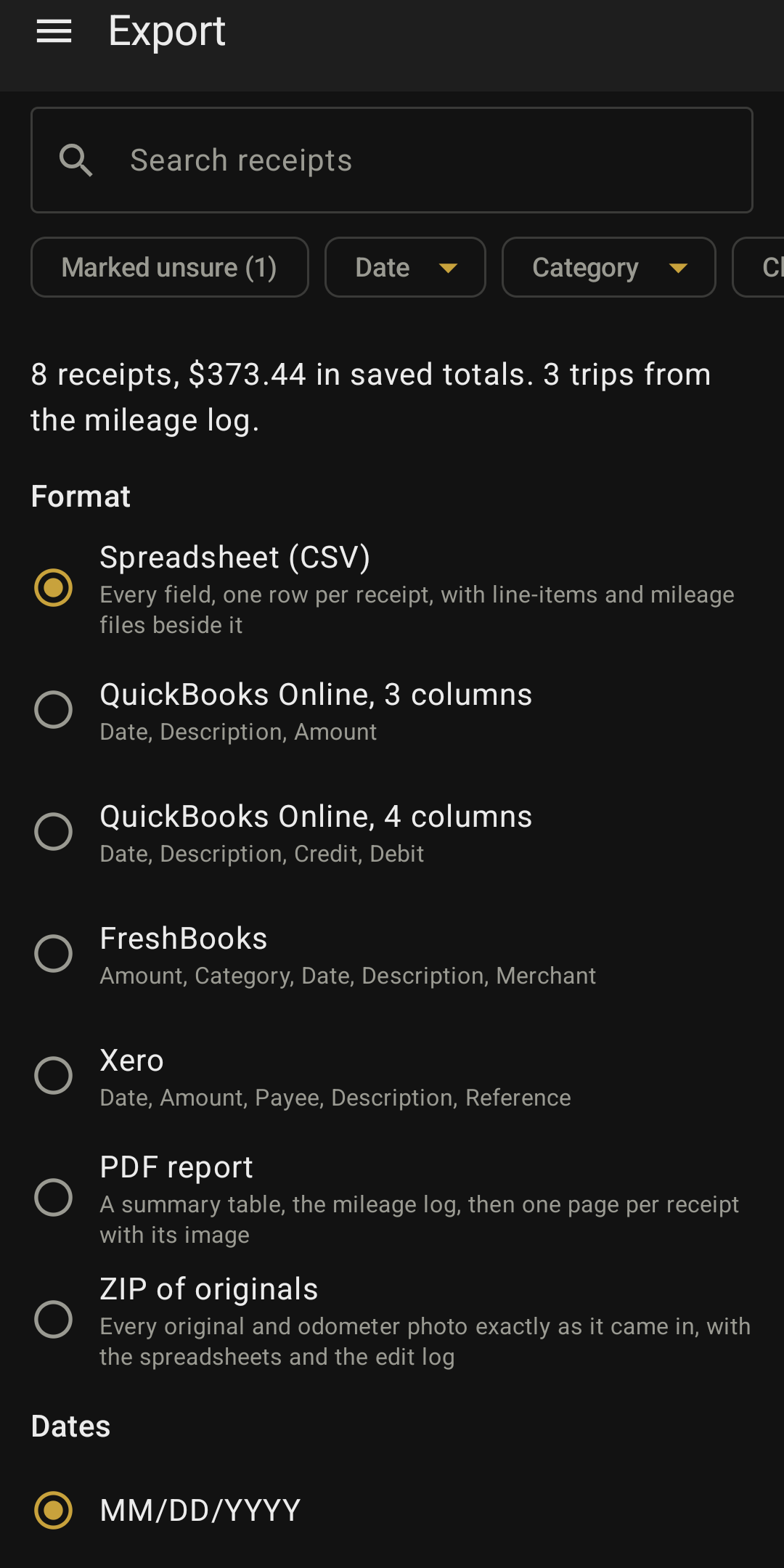 Loxley Receipts: Export