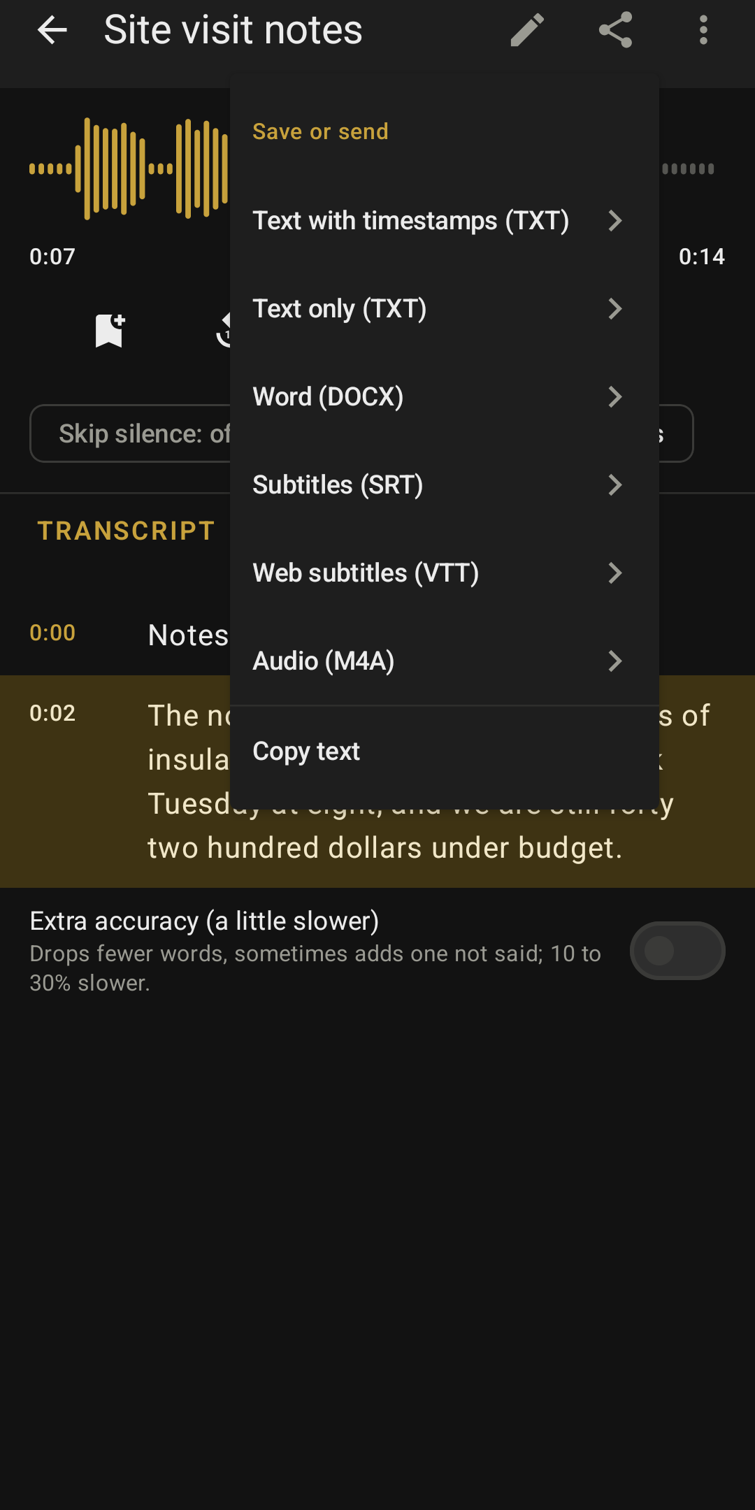 Loxley Transcription and Recorder: Export